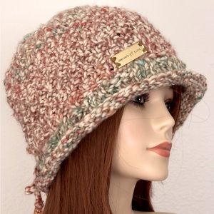 Hand Knits 2 Love Brim Hat Beanie Decorative Beads Designer Adjustable Fit Style